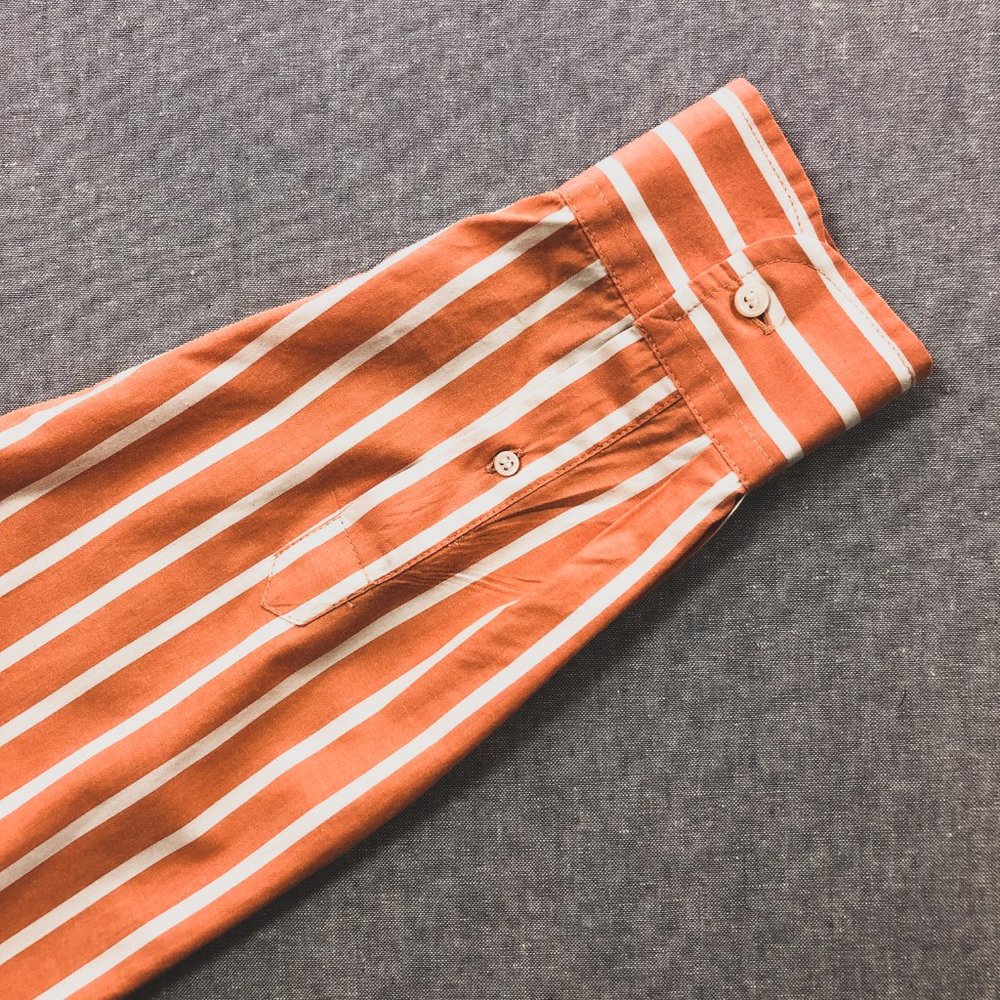 VTG J.Crew Orange White Stripe Long Sleeve Shirt M - Picture 4 of 5